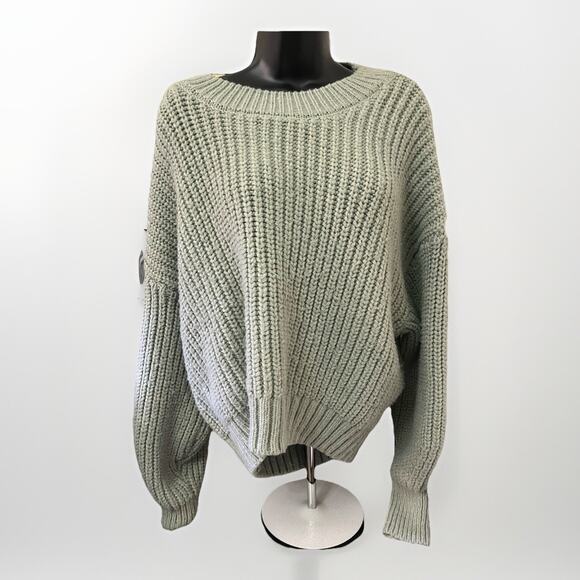 Women’s H&M Sage Green Chunky Knit Oversized Slouchy Sweater Size XL Cozy Fall - Picture 1 of 7